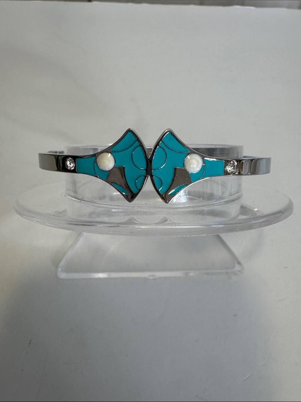 Turquoise Inlay Silver-Tone Cuff Bracelet